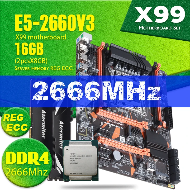 Комплект материнской платы Atermiter X99 процессор Xeon E5 2660 V3 LGA2011-3 Память DDR4 2 шт. X 8 ГБ = 16