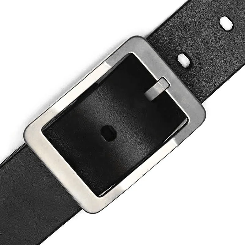 

3.8 x125 cm Solid Titanium Belt Buckle With Real Black Leather Strap With 4 Pcs Pure Titanium Screws