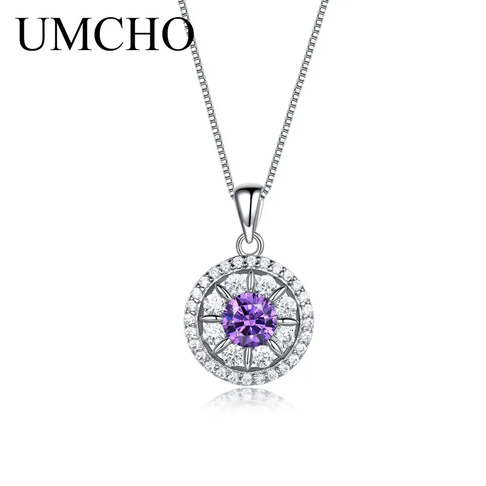 UMCHO твердая 925 пробы Серебряная аметистовая Подвеска для колье драгоценный камень для девочки подарок хорошее ювелирное изделие