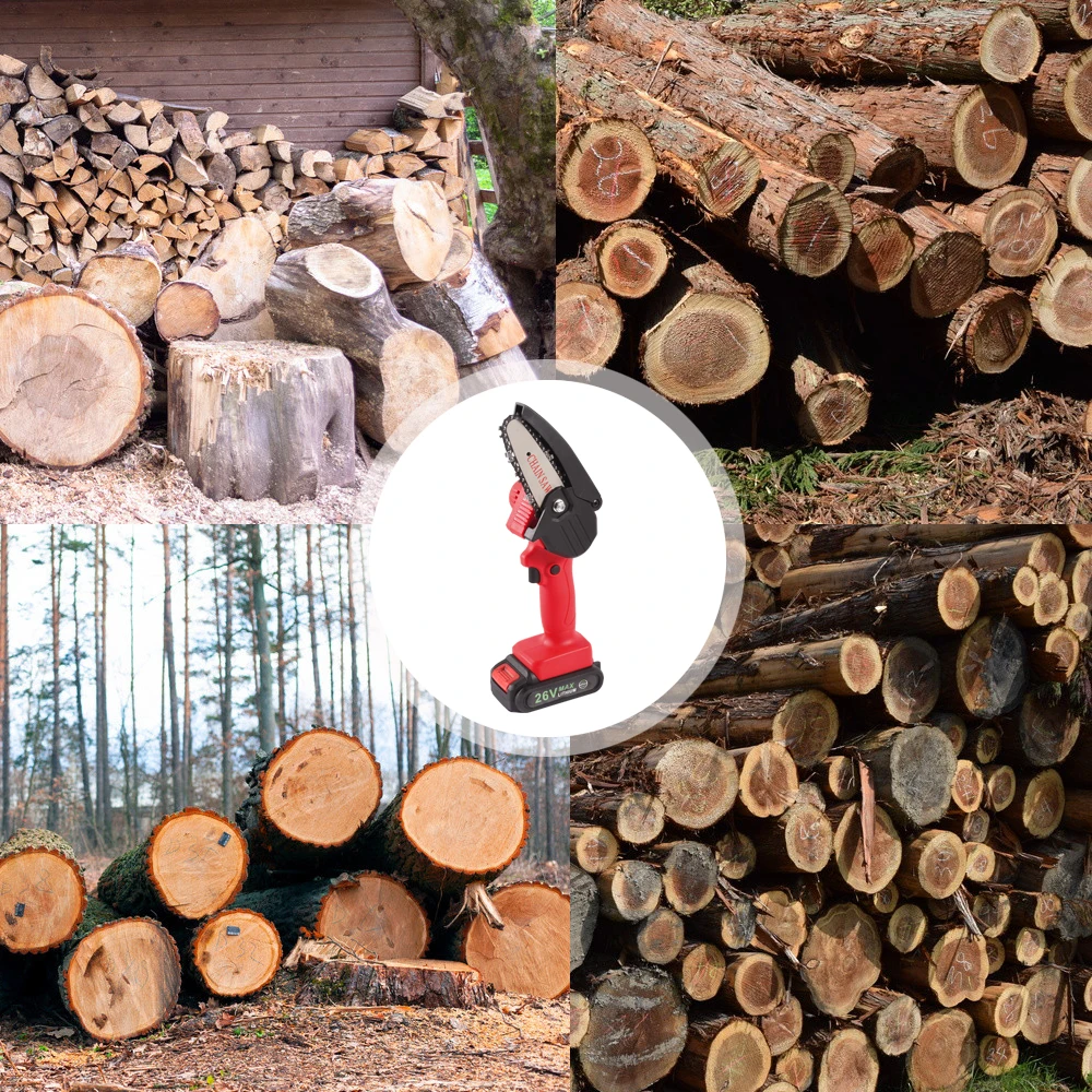 

26V Portable Electric Pruning Saw Rechargeable Woodworking Chainsaw Garden Logging Household Small 4Inch Hand-Held Chainsaw