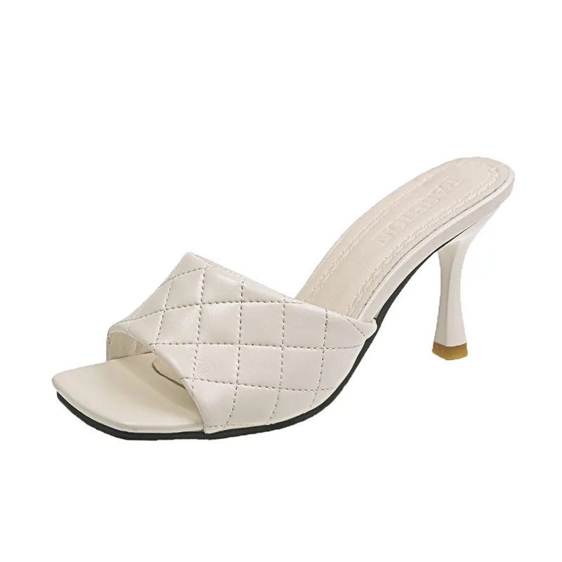 

Female Shoes Slippers Heels Rubber Flip Flops Slides Square Toe 2021 High Hawaiian Rome PU Fabric Hoof Shoes Rubber Flip Flops S