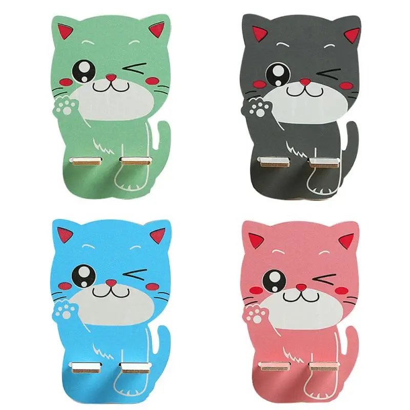 Модный милый мультяшный Кот деревянный держатель для телефона Универсальный