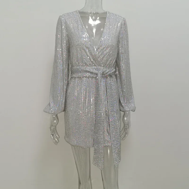 

Women Summer Dress Glitter Dresses For Plus Size Sexy Women's Shiny Sequin Popular Lantern Long Sleeve Colorful Party Nightclub
