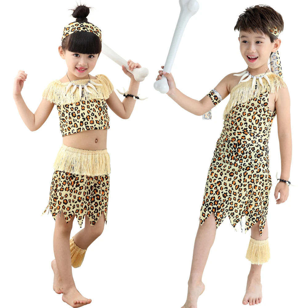 Хэллоуин Дети Леопард дикарь пещерный человек croods flintstones примитивный сексуальный индийский костюм Карнавальные костюмы для мужчин Необычные