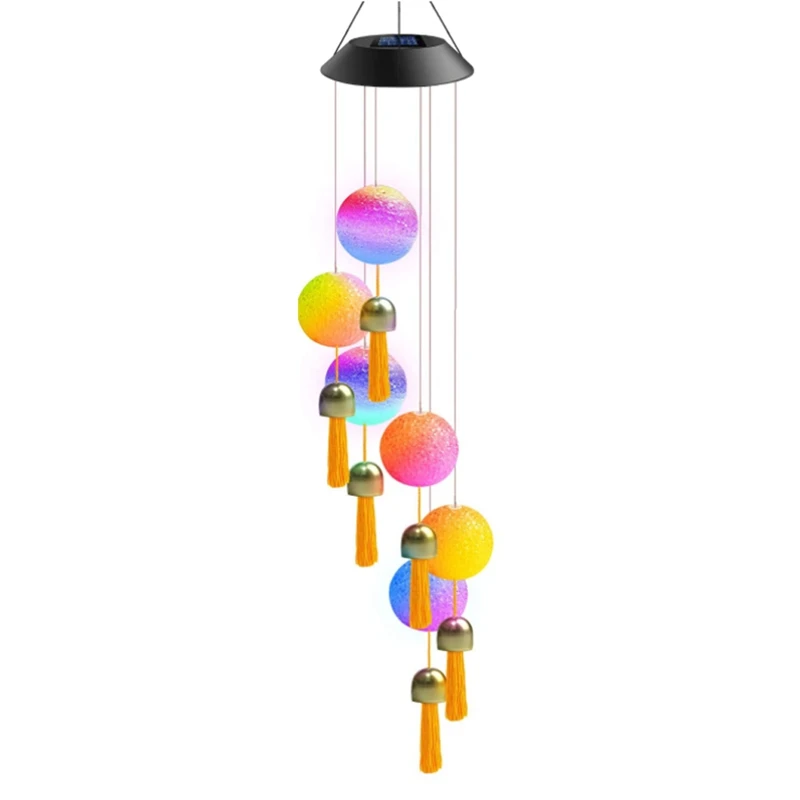

Ветряные колокольчики на солнечной батарее с колокольчиками, подвесные колокольчики с изменением цвета, хрустальный шар, водонепроницаемы...