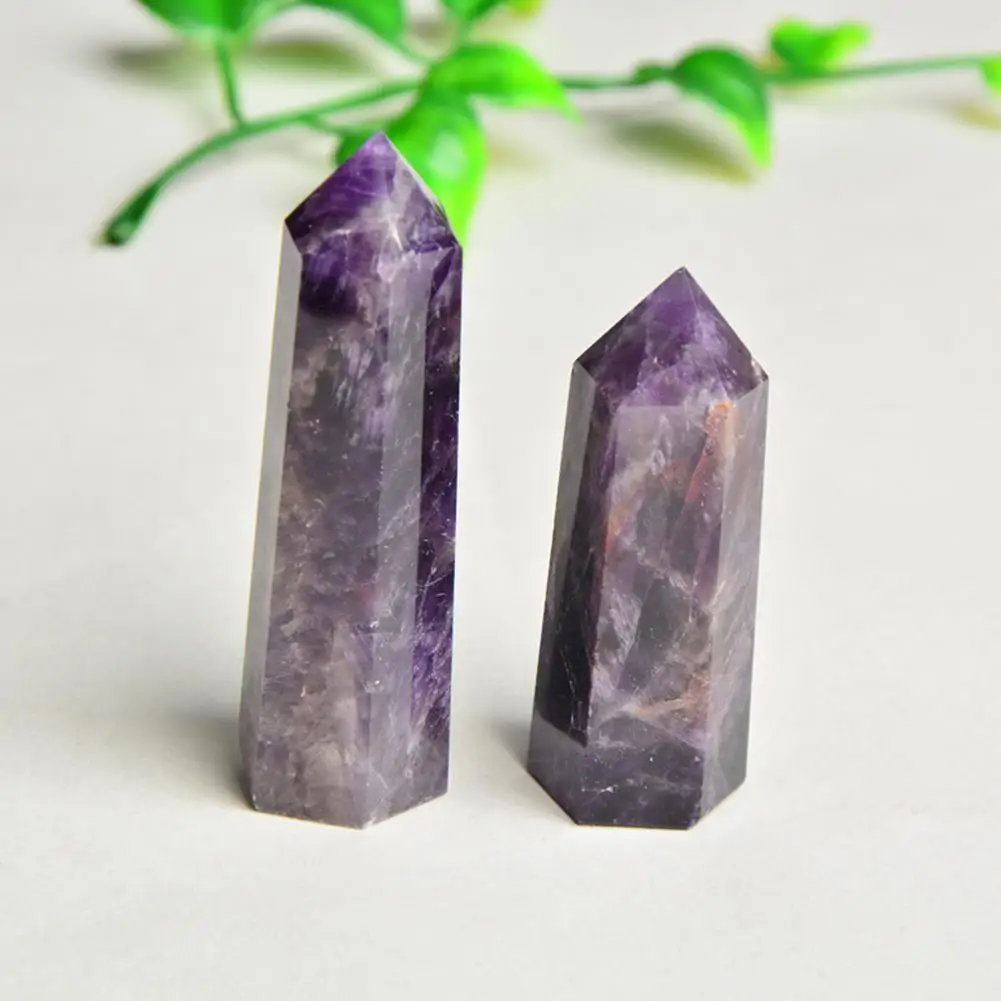 

Natural Amethyst Crystal Tower Point Reiki Healing Stone Pure Purple Color Spiritual Obelisk Magic Wand Pyramid Room Ornaments