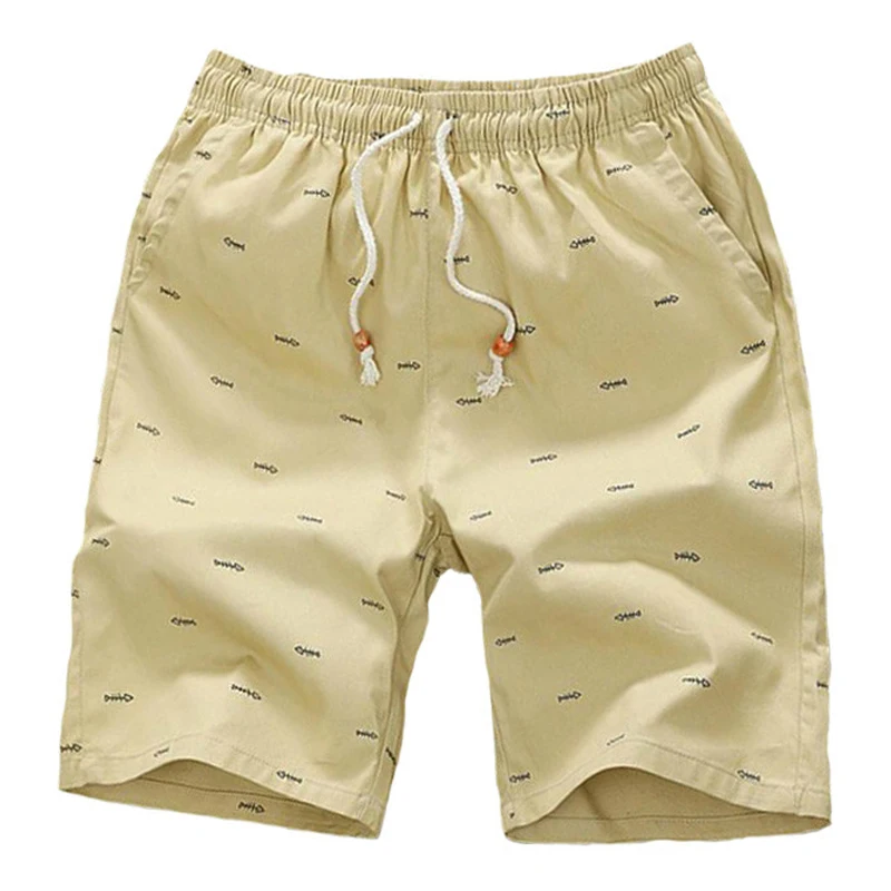 

Shorts for Men Fashion Cotton Casual Shorts Fish Bone Printed Elastic Waist Beach Shorts Mens Clothing Plus Size 5XL