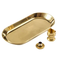 new 1set brass tobacco tay cigar ashtray cigar holder with punch cigar cutter metal rolling tray jf103b