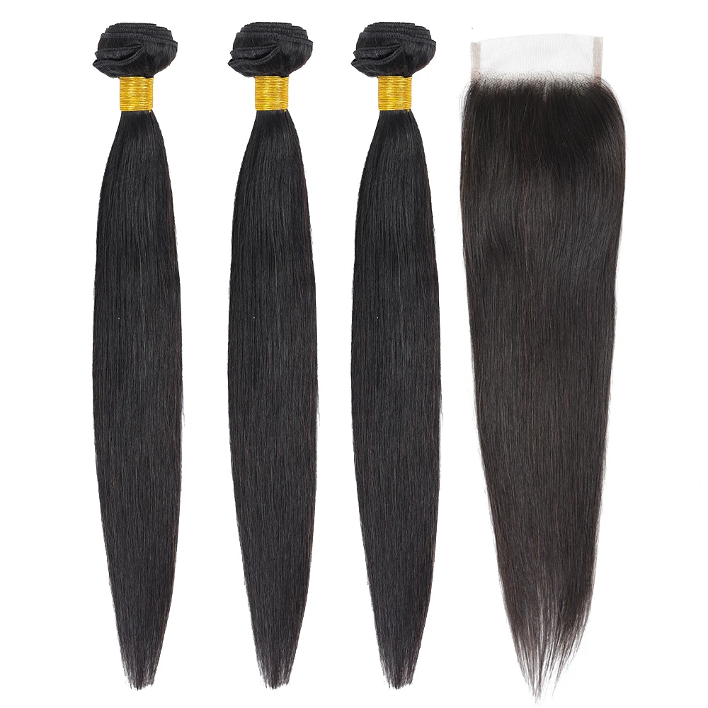 Малазийские пряди волос с закрытием шелковистые прямые волосы натуральные