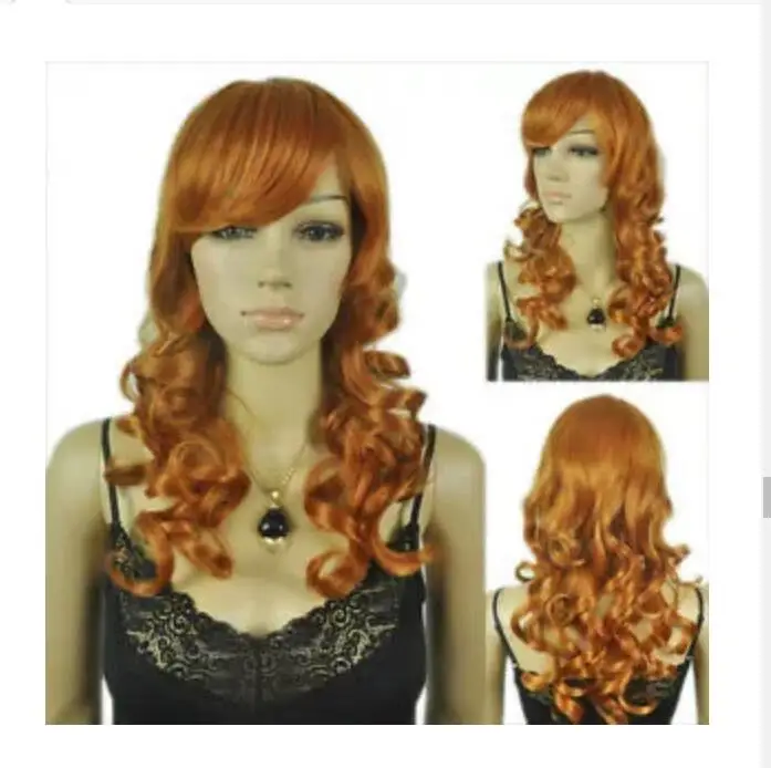 Длинные оранжевые волнистые нарядные волосы для косплея ролевых игр японский