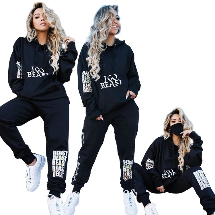 

Women Letter Printed Hoodies Sweatshirt Baggy Pants Trousers Cool Girl Streetwear Track Suit 2 Piece Outfits BF Style