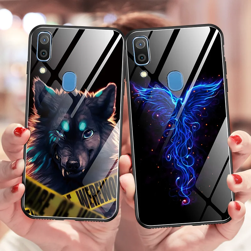 SemgCeKen Luminous Tempered glass case for samsung galaxy A30 A50 A 30 50 luxury original phone 3d hard mirror back cover coque |