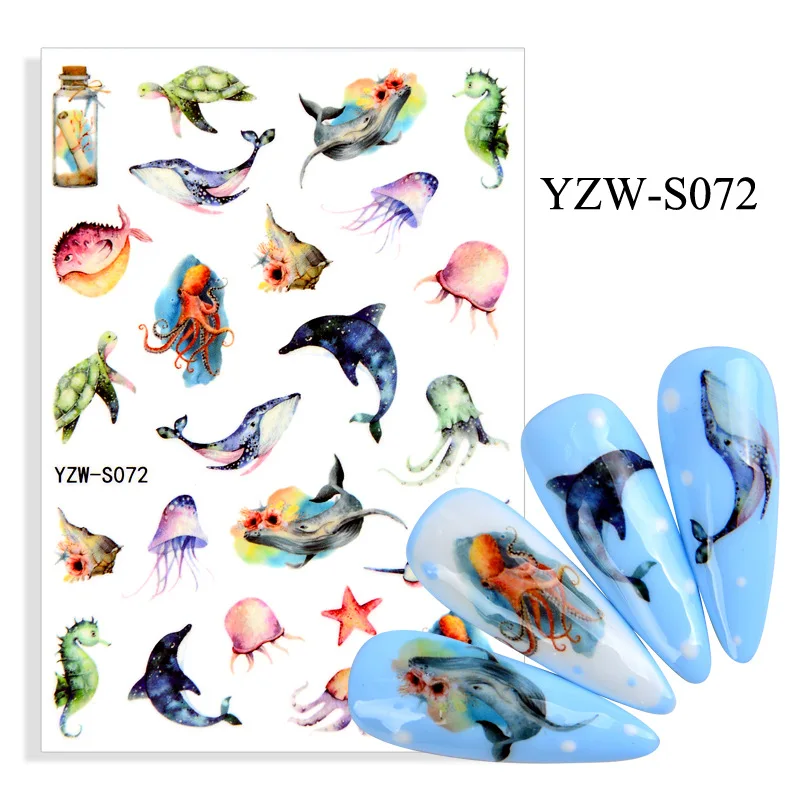

Marine Life Animal Nail Decals Water Painted Flower Figures Sliders Paper Nail Art Decor Gel Polish Sticker Manicure Foils