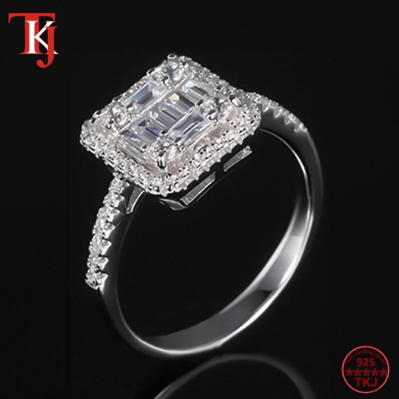 

TKJ Real 100% 925 Sterling Silver Sparkling Ring, Clear CZ Finger Ring for Women Wedding Engagement Promise Ring Fine Jewelry