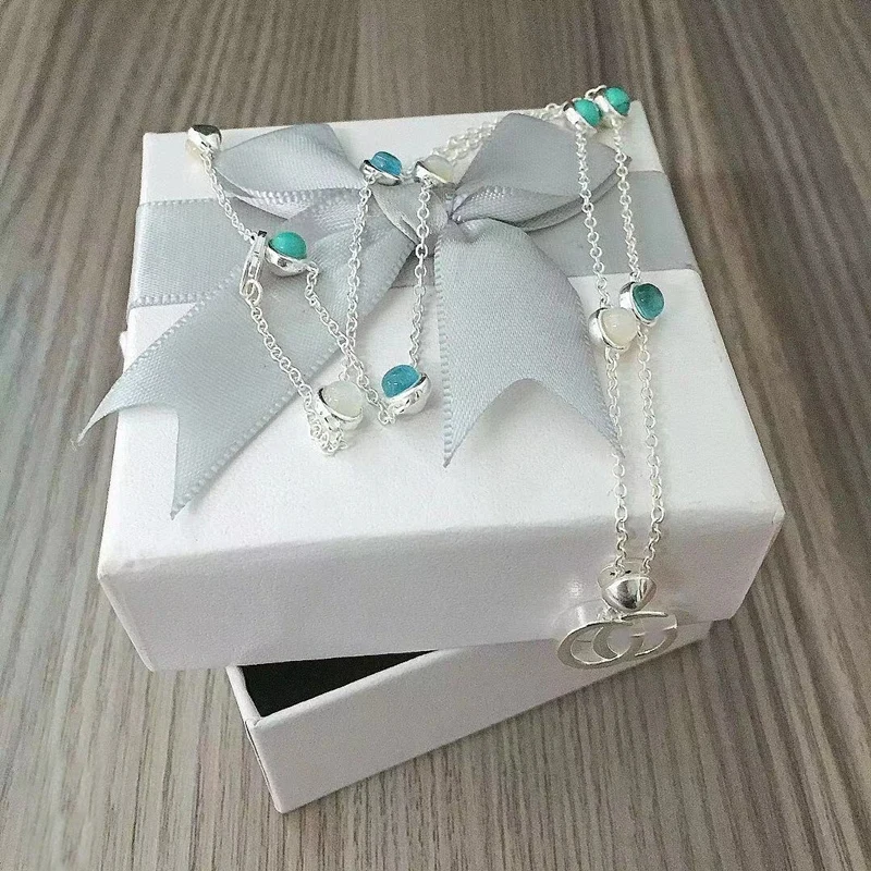 

1:1 925 Sterling Silver Classic Retro Personality Wild Turquoise Glossy Letter Pendant Necklace, Gift For Ladies