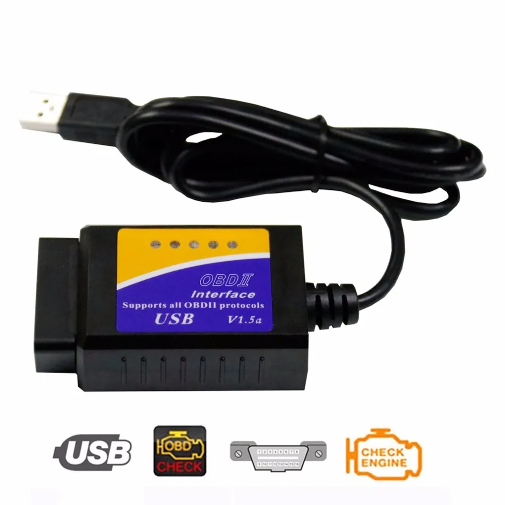 Новый ELM327 USB OBD2 автомобильный диагностический инструмент ELM 327 V1.5 интерфейс OBDII CAN