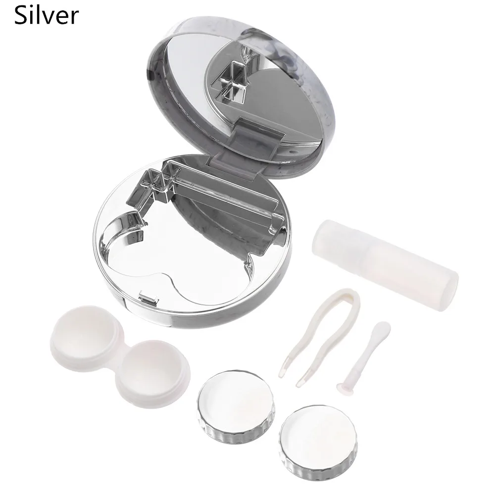 silver Модная Портативная Коробка для контактных линз Блестящий Удобный для переноски круглый блестящий набор для ухода за глазами держатель для контактных линз чехол из АБС-пластика для хранения - Цвет: silver