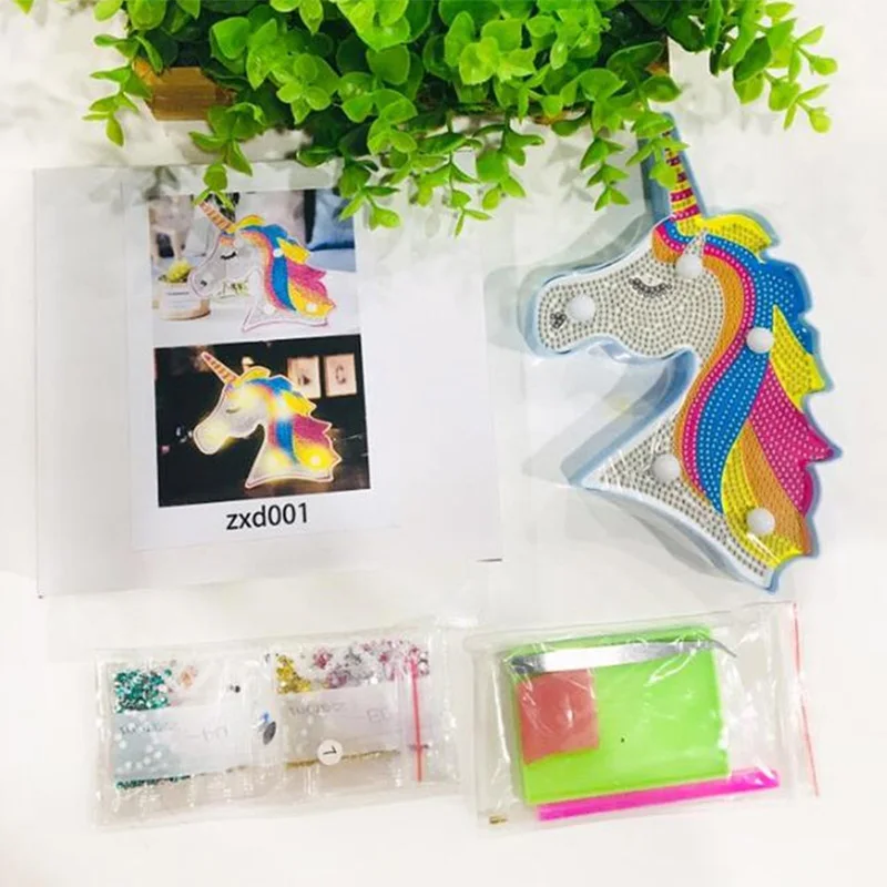 5D DIY алмаз живопись светодиодный светильник мультфильм Единорог мозаика вышивка незавершенный комплект Рождественский подарок украшение дома
