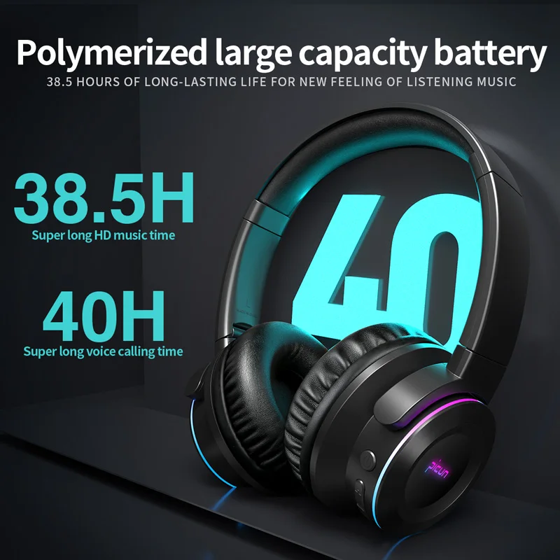 picun b9 wireless headphones touch cool luminous high sound quality heavy strong bass bluetooth 5 0 supports wiredcard headset free global shipping