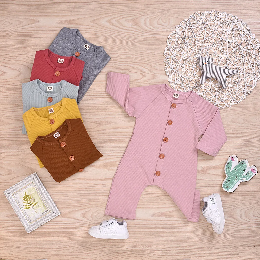 Детский комбинезон для новорожденных мальчиков и девочек Однотонный с длинными