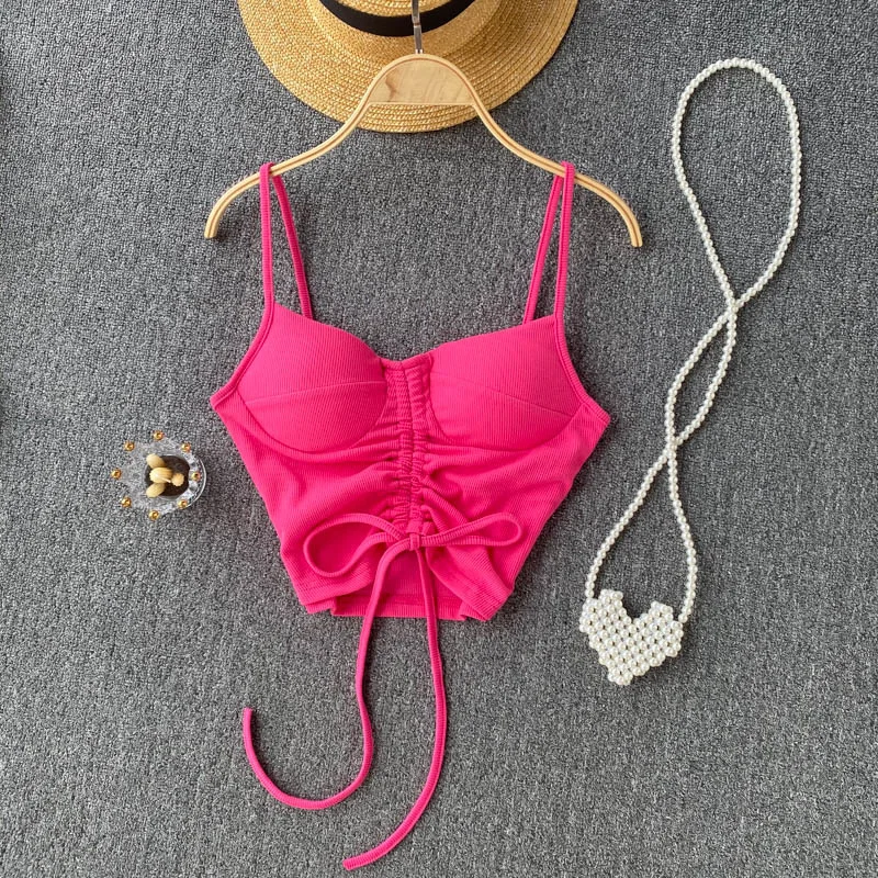 

Женский укороченный топ на бретелях с завязками, Сексуальные облегающие топы без рукавов с V-образным вырезом, Y2K, Летняя короткая кофта с от...