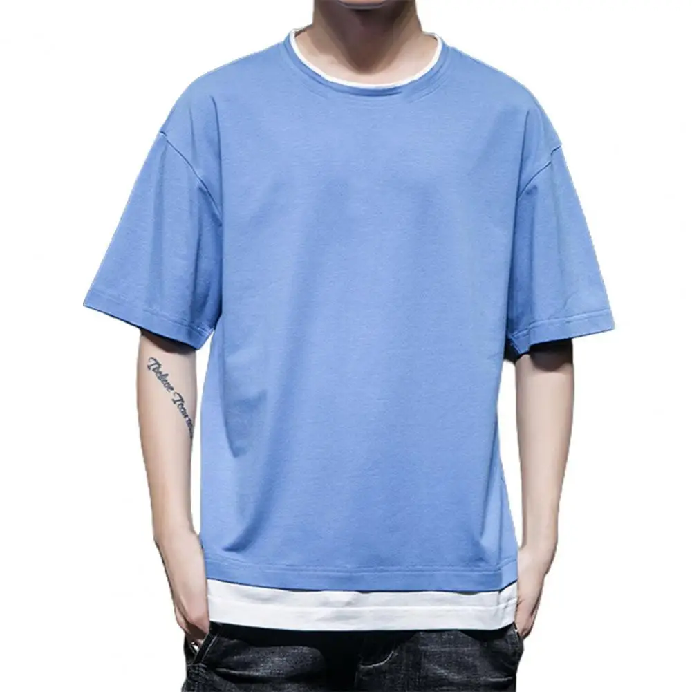 

Man T shirt Male Tops t shirt T-shirts Men T-shirt Fake Two Piece Solid Color Summer Short Sleeve Round Neck Top for Dating Top