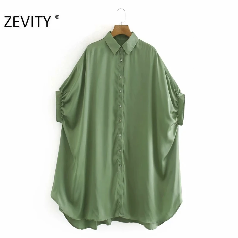 Модная женская однотонная Повседневная Свободная Длинная блузка ZEVITY рубашки