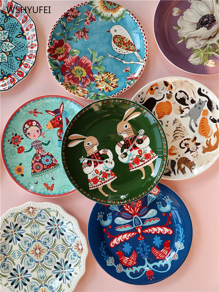 1 шт. креативная керамическая тарелка окрашенные цветы домашняя декоративная для