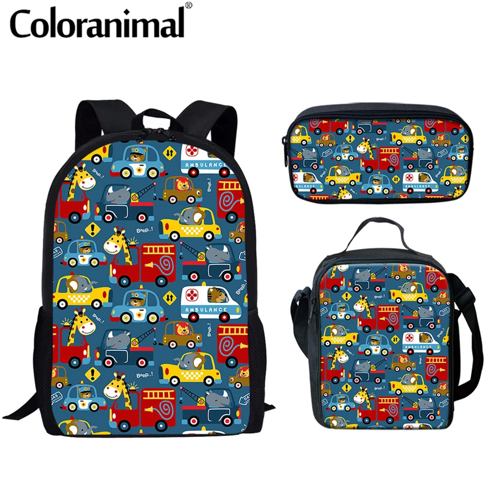 Милый школьный рюкзак Coloranimal с мультипликационным рисунком машинки для