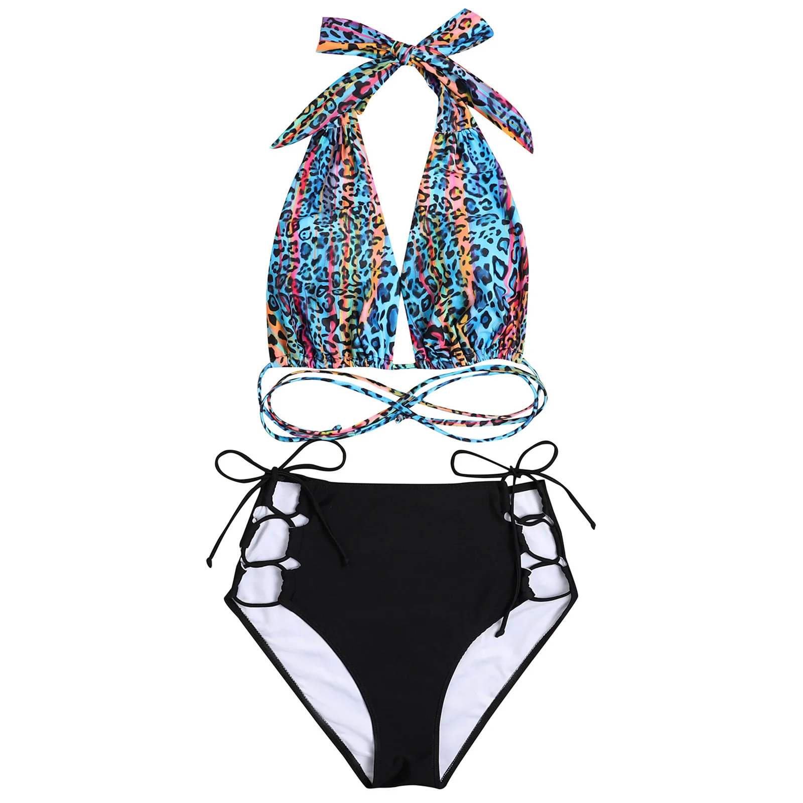 

Bikini Set Swimsuit Womens Fashion New Sexy High Waist Two-piece Suit Bikini Leopard Print Tether Hanging Neck Strap Swimsuits