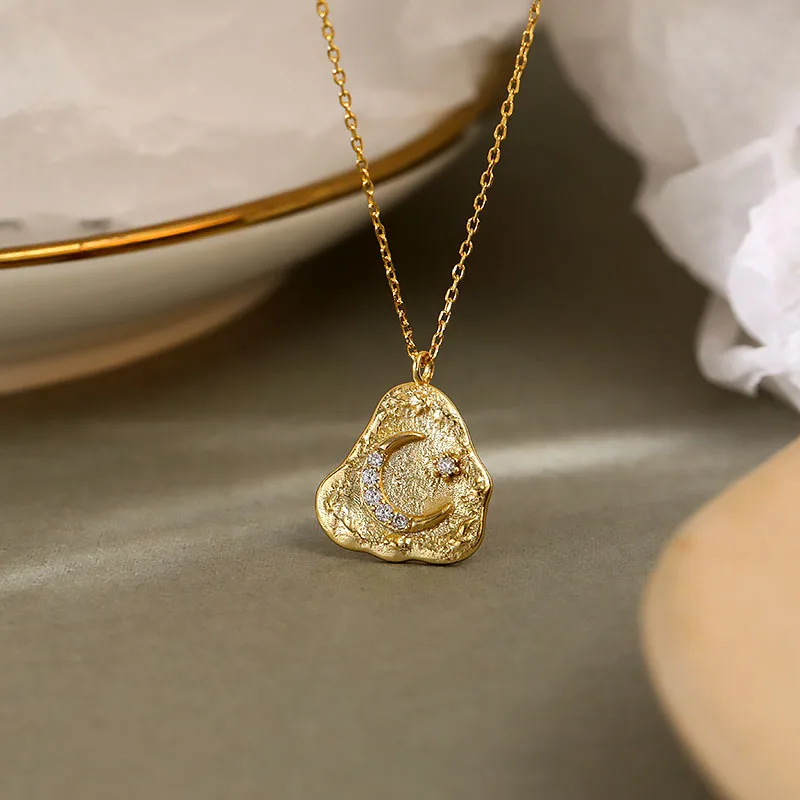 Silvology 925 Sterling Silver Irregular Zircon Moon Pendant Necklace for Women Original Design Necklace 2021 Aesthetics Jewelry