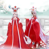 16 scale 30cm ancient costume long hair red dress fairy princess barbi 12 or 20 joints body hanfu doll model toys gift for girl