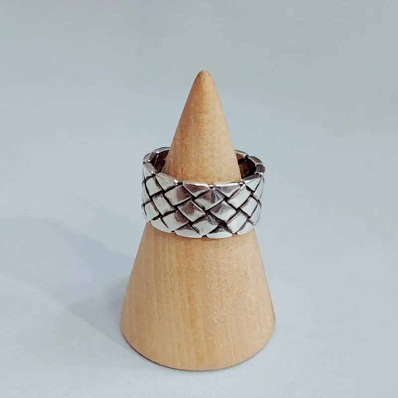Authentic 925 Sterling Silver Fashion Retro Wide-Face Woven Mesh Opening Ring Fine Jewelry For Women Party Gift | Украшения и