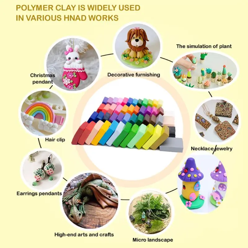 

50 Colors Polymer Clay, DIY Soft Molding Craft Oven Baking Clay Blocks Birthday Gift for Kids Adult (50 Colors with Box)