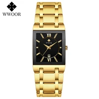 wwoor luxury gold black watch for women square quartz watch ladies fashion elegant wrist watch top brand sport clock reloj mujer