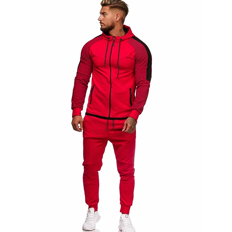 

2020 Autumn/winter new men's stripe suit, knit hoodie, sport pants suit, outdoor jogging, leisure two-pieces suit