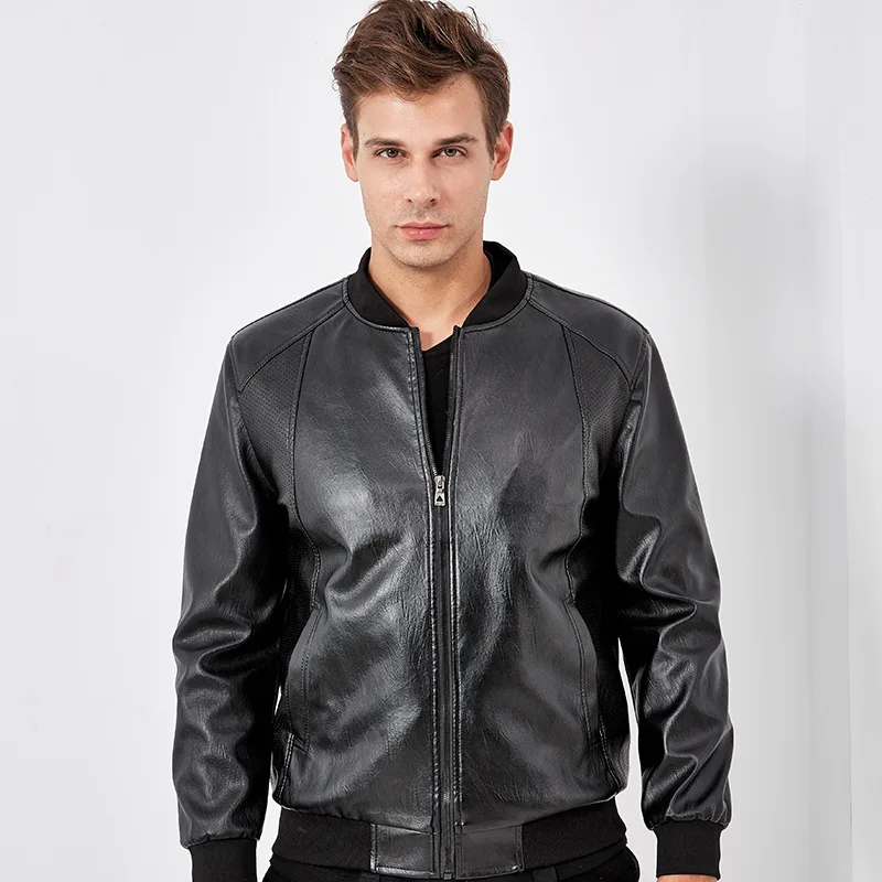 Men's Stand Collar Jacket Motorcycle Autumn Winter PU Leather Coat Streetwear Male Classic Black Bomber Suits Windbreaker 5XL | Мужская