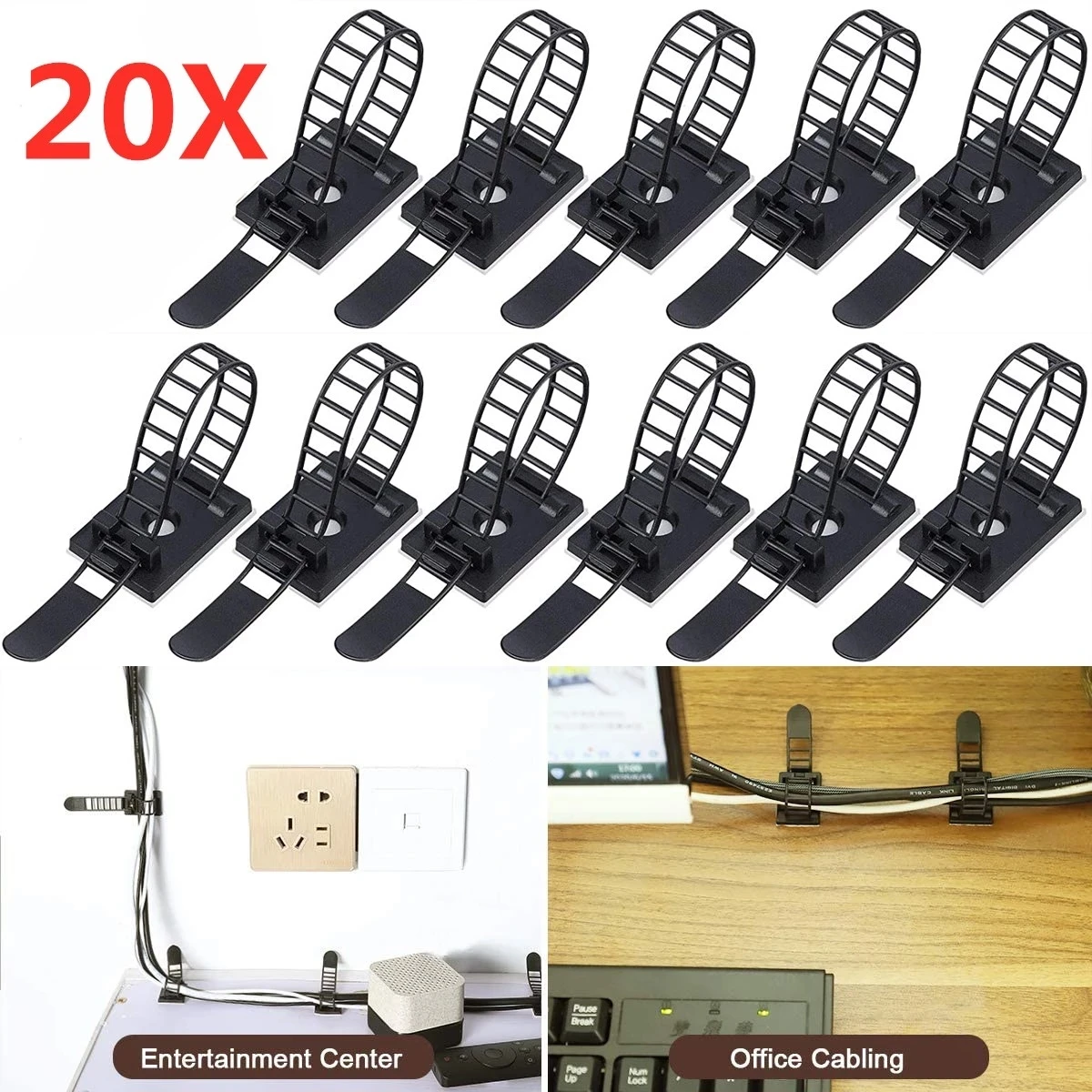 5/10/20PCS Adhesive Cable Management Clips Adjustable Strap Ties Wire Clamps USB Organizer For Network Power Cord Car - Цена: 218.18