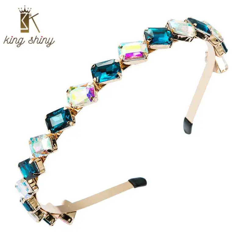

2021 Baroque Multi Color Crystal Gem Headband for Woman Vintage Shiny Geometric Glass Drill Hairband Girl Party Hair Accessories