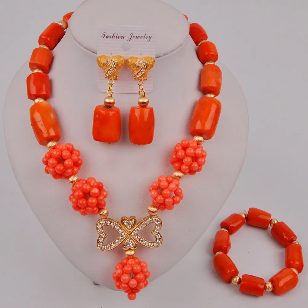 Модные оранжевые коралловые бусы Африканский комплект ювелирных изделий