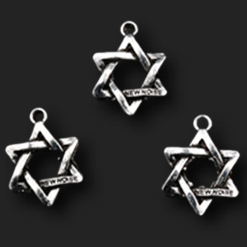 

20pcs Silver Color Heart Of David Pendants Retro Necklace Earrings Metal Accessories DIY Charms Jewelry Crafts Making A589