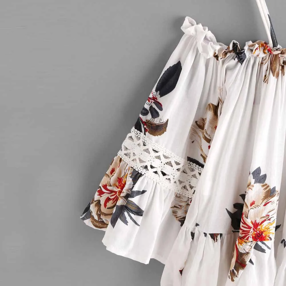 Женская Повседневная рубашка с открытыми плечами Poleras de mujer moda цветочным кружевом