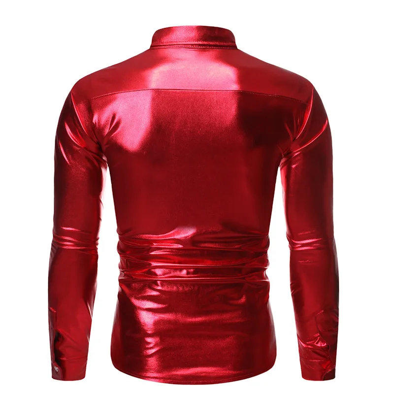 Shiny Gold Sequin Men Shirt Metallic Glitter Mens Party Dance DJ Shirts Stylish Night Club Long Sleeve Shirt Men Camisas Hombre