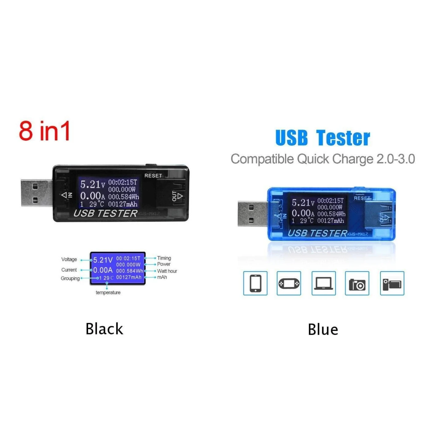 

8in1 USB Tester LED Charging Doctor Voltage Current Meter Power Detector 2 Color