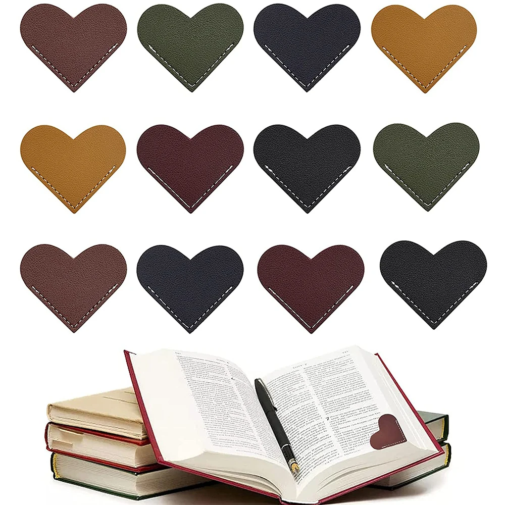 

12 Pieces Leather Heart Bookmark for Book Lovers, Personalized Page Markers Corner Bookmarks, Reading Book Marker for Students