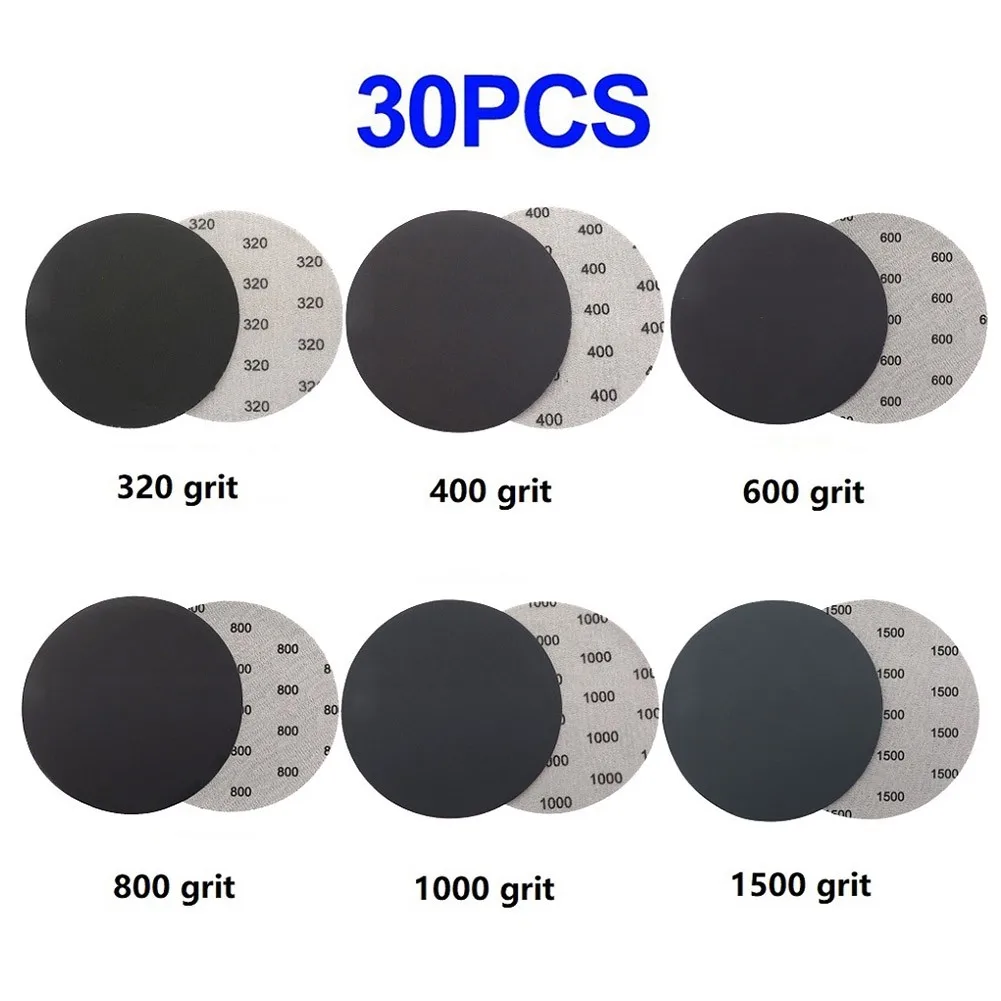 

Wood 30pcs 125mm Sanding Discs 320/400/600/800/1000/1500# 5inch Furniture Metal
