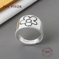 real 925 sterling silver geometric flower pattern adjustable ring minimalist fine jewelry for women party gift adjustable