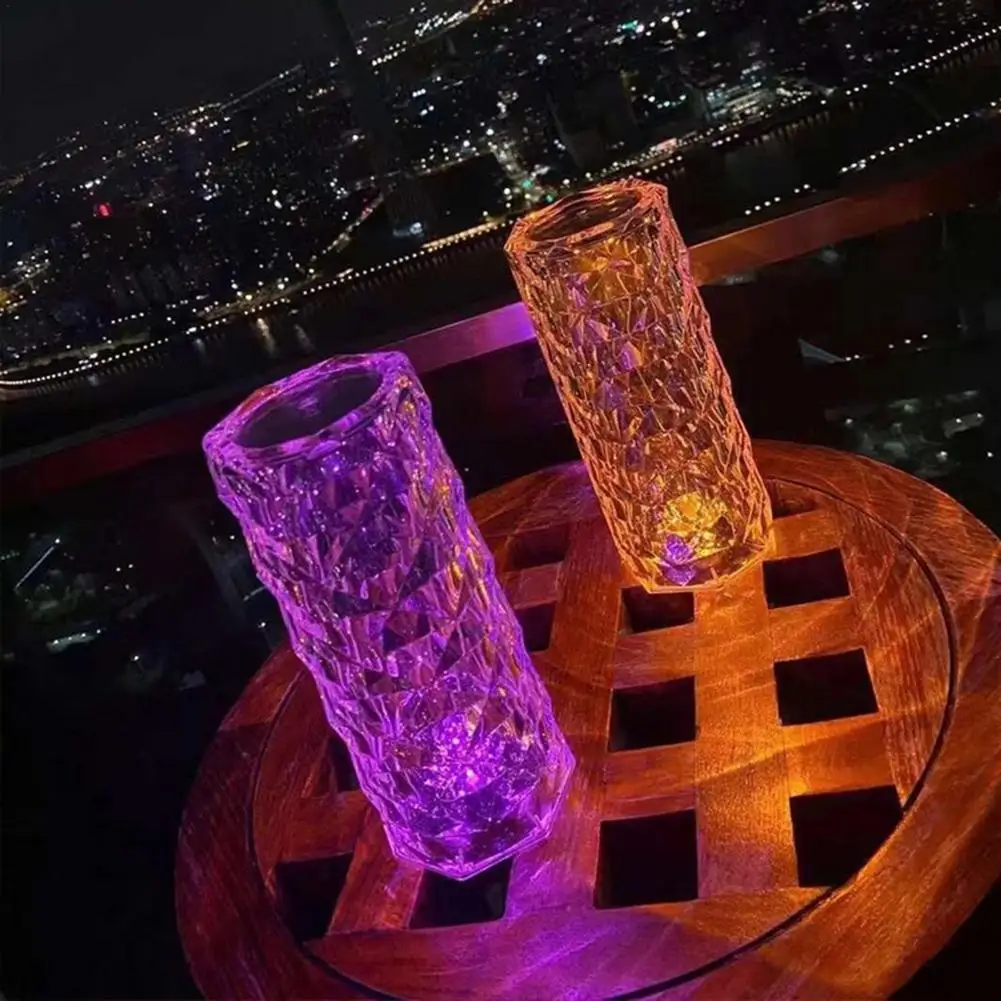 LED de cristal de diamante l&aacute;mpara de mesa por USB l&aacute;mpara de mesita de noche luz decorativa para noche para restaurante dormitorio decoraci&oacute;n del hogar-2