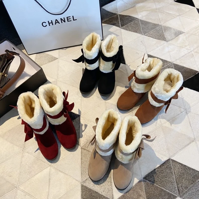 FXYCMMCQ The New Mid-tube Snow Boots Increase In Fashion and Classic Two-wear Women's Bow Warm Shoes 506