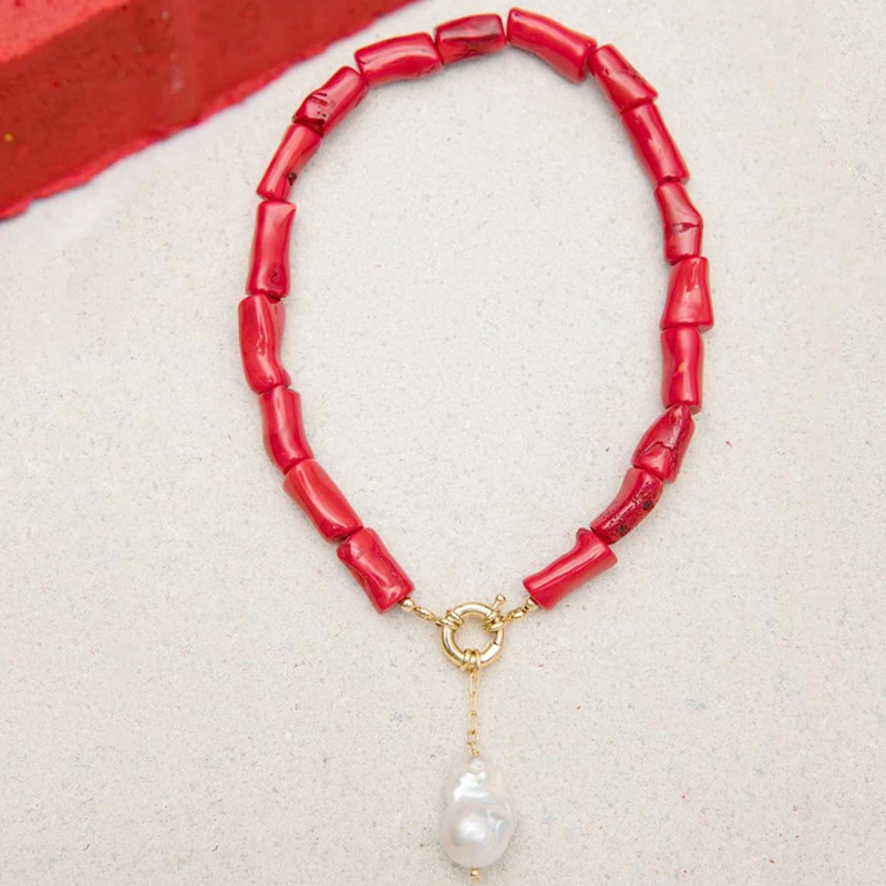 2020 Bohemian red coral necklace handmade women pearl подвеска на шею friend birthday gift fashion beautiful clothes accessories |